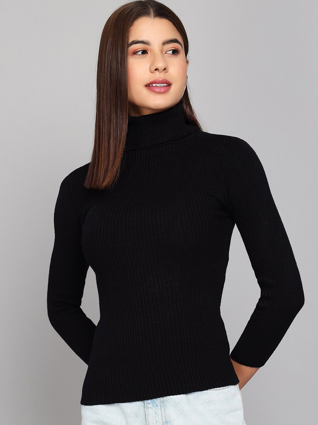 

BAESD Turtle Neck Self Design Pullover, Black