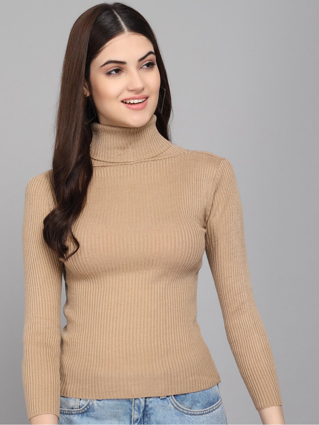 

BAESD Turtle Neck Self Design Pullover, Beige