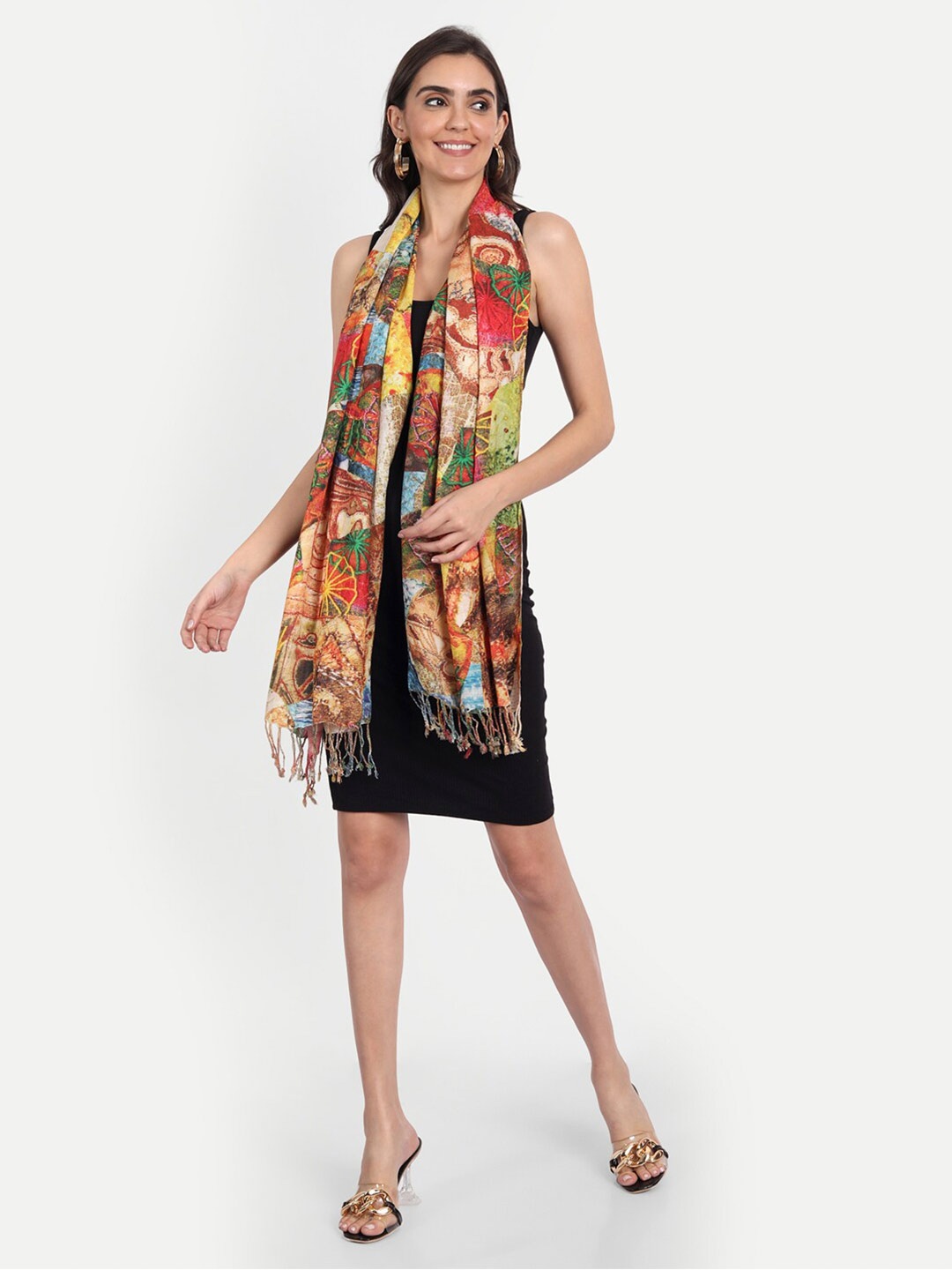 

Indiankala4u Abstract Printed Tasselled Stole, Yellow