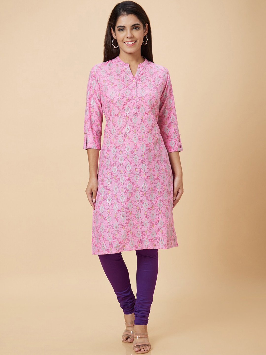 

Globus Women Ethnic Motifs Printed Pure Cotton Straight Kurta, Pink