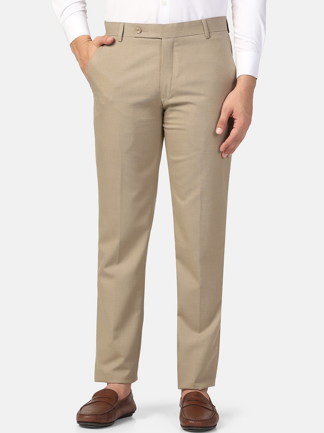 

TAHVO Men Tailored Slim Fit Formal Trousers, Beige