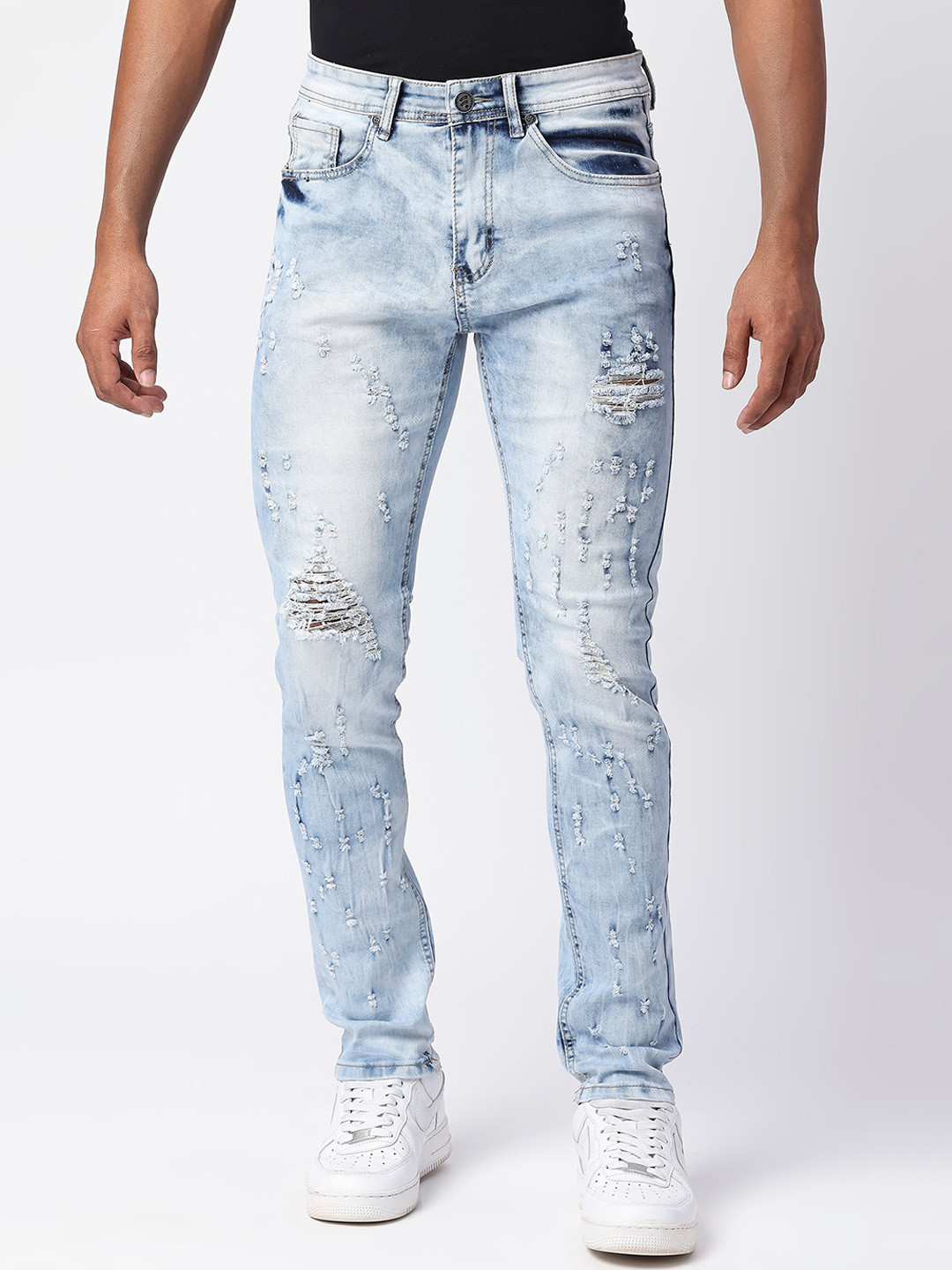 

WAIMEA Men Slim Fit Mildly Distressed Heavy Fade Stretchable Jeans, Blue