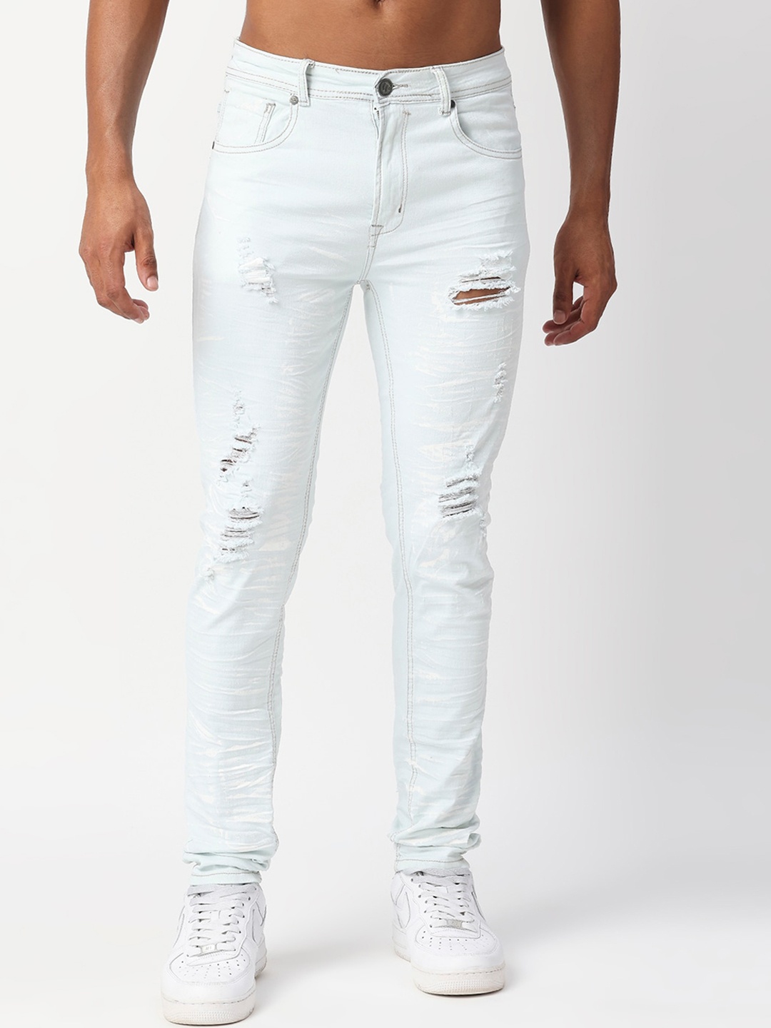 

WAIMEA Men Skinny Fit Highly Distressed Stretchable Jeans, White
