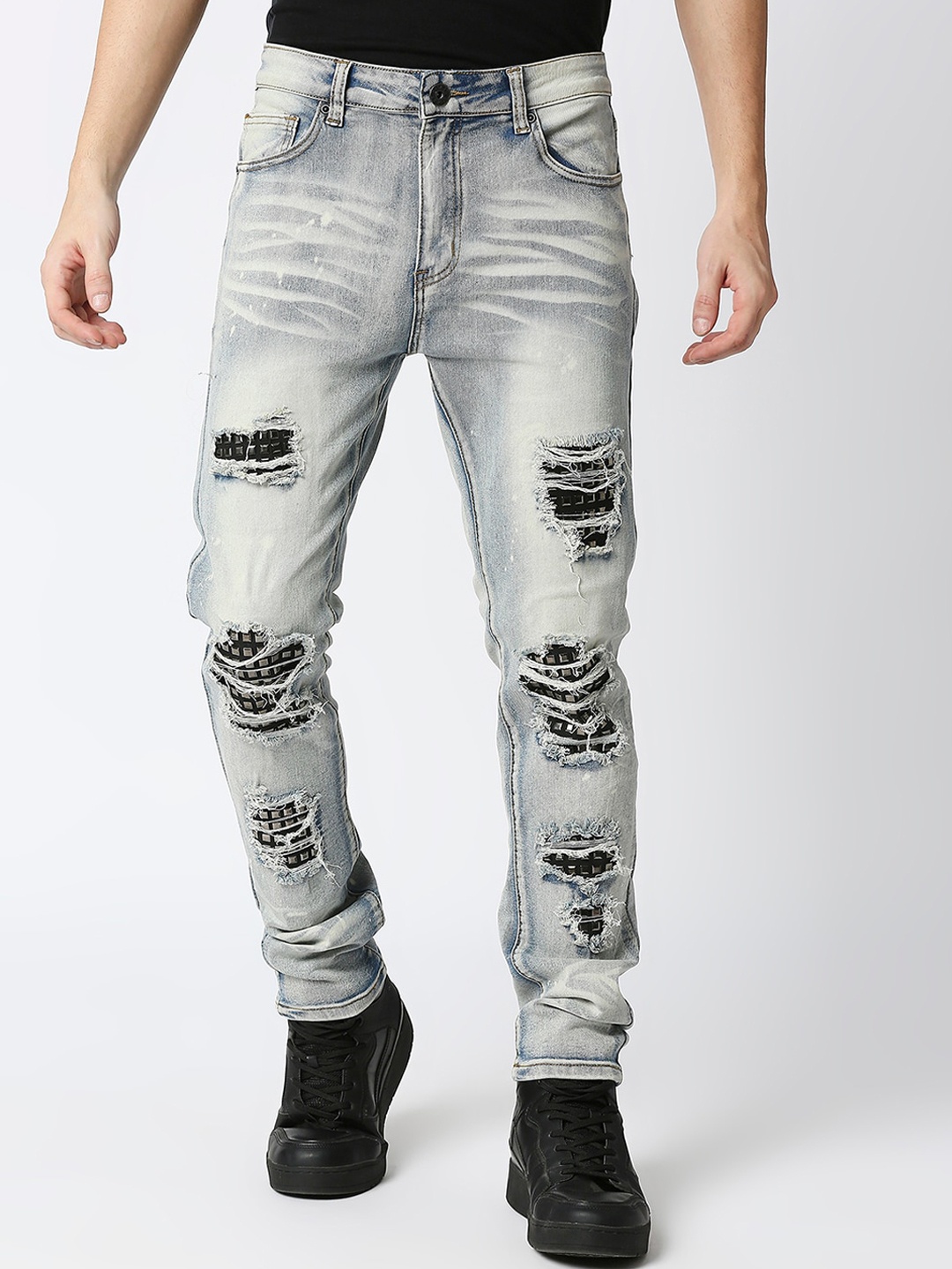 

WAIMEA Men Slim Fit Highly Distressed Heavy Fade Stretchable Jeans, Blue