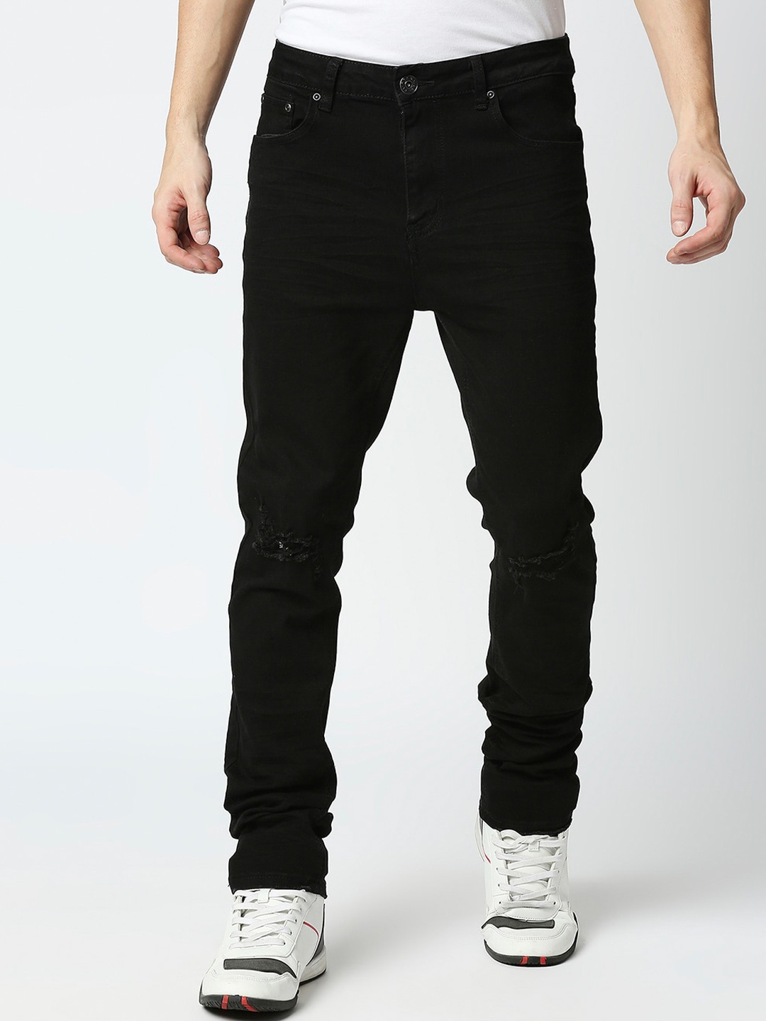 

WAIMEA Men Skinny Fit Mildly Distress Stretchable Jeans, Black