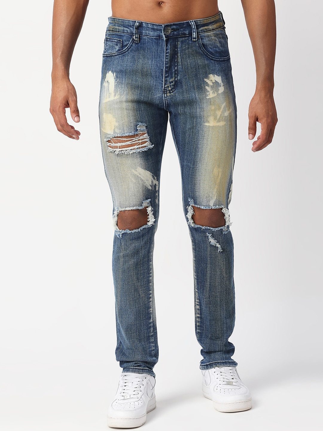 

WAIMEA Men Skinny Fit Highly Distressed Heavy Fade Stretchable Jeans, Blue