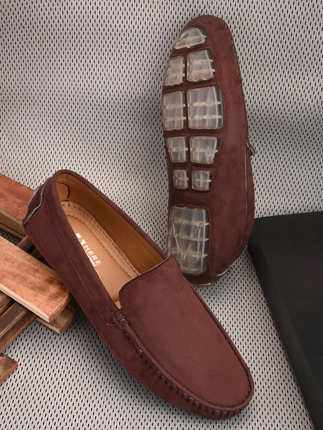 

HERE&NOW Men Brown Slip-On Suede Loafers
