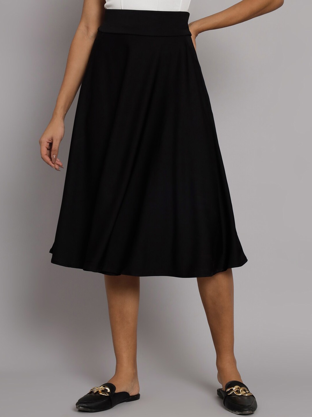 

BROOWL A-Line Midi Skirt, Black