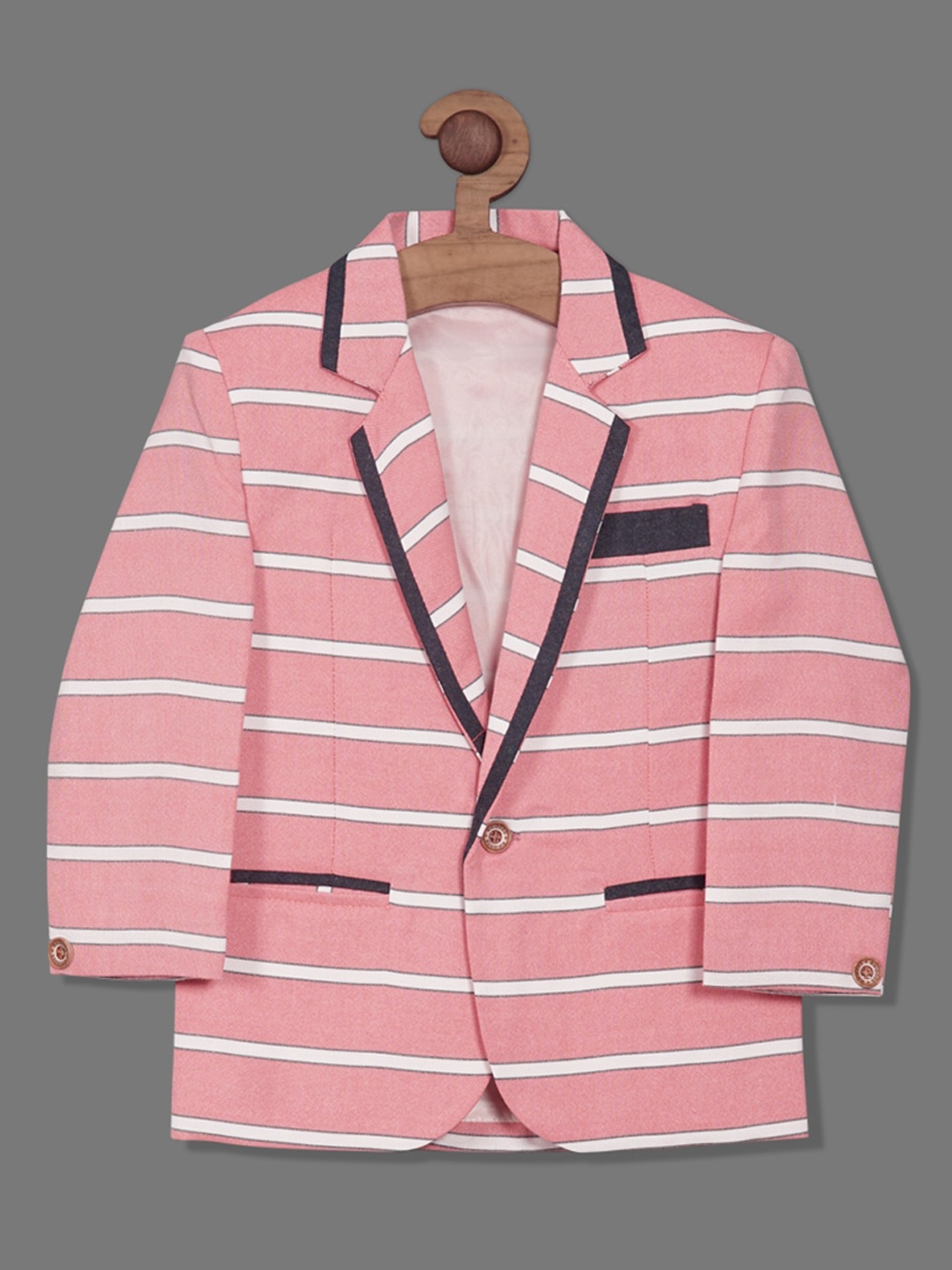 

RIKIDOOS Boys Striped Tailored-Fit Cotton Single Breasted Blazer, Pink