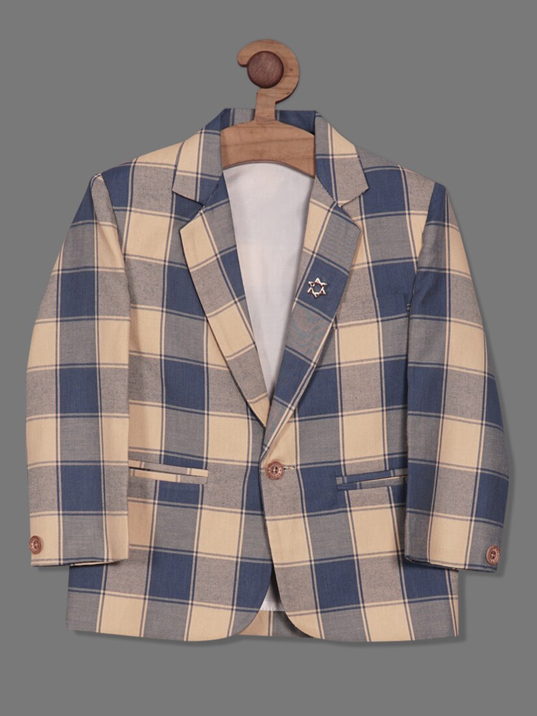 

RIKIDOOS Boys Checked Cotton Single Breasted-Blazer, Beige