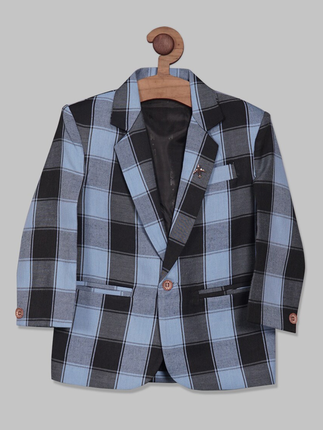 

RIKIDOOS Boys Full Sleeves Cotton Checked Blazer, Blue
