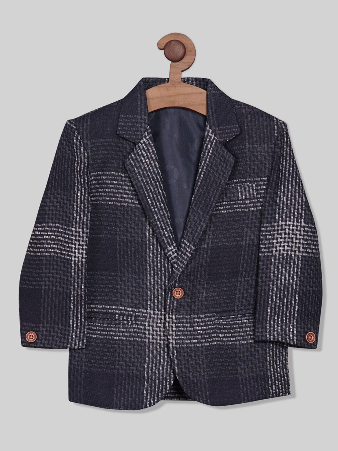 

RIKIDOOS Boys Full Sleeves Cotton Checked Blazer, Blue