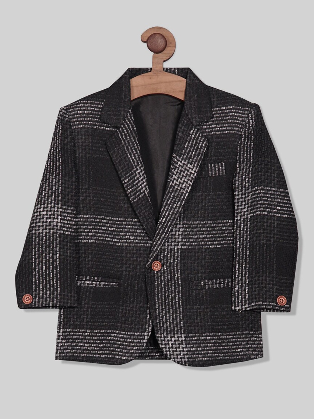 

RIKIDOOS Boys Checked Tailored Fit Cotton Blazer, Black