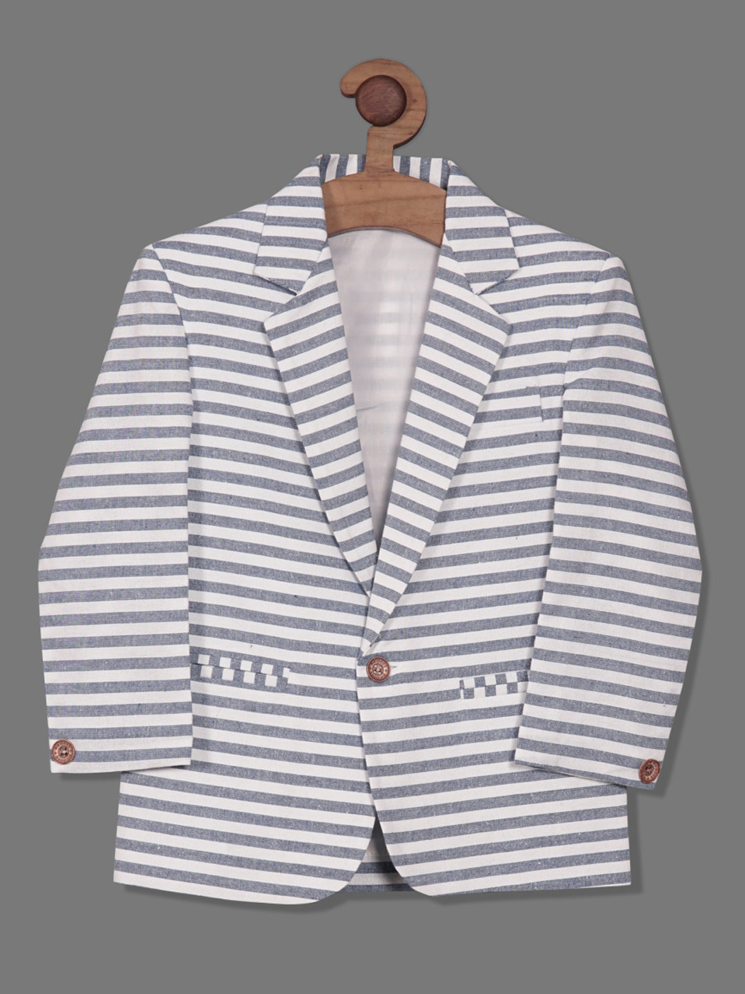 

RIKIDOOS Boys Striped Notch Lapel Collar Blazer, White