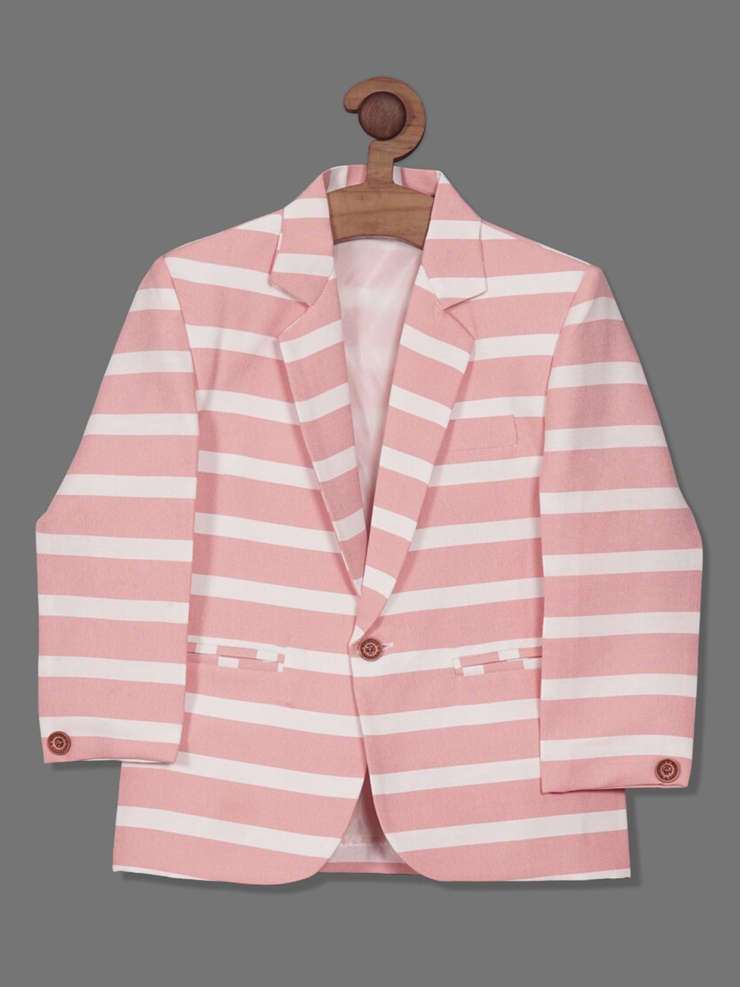 

RIKIDOOS Boys Striped Tailored Fit Single Breasted Cotton Blazer, Peach