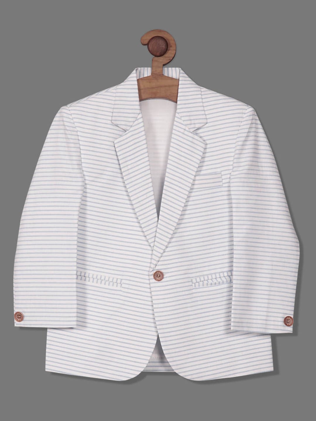 

RIKIDOOS Boys Striped Tailored Fit Single Breasted Cotton Blazer, White