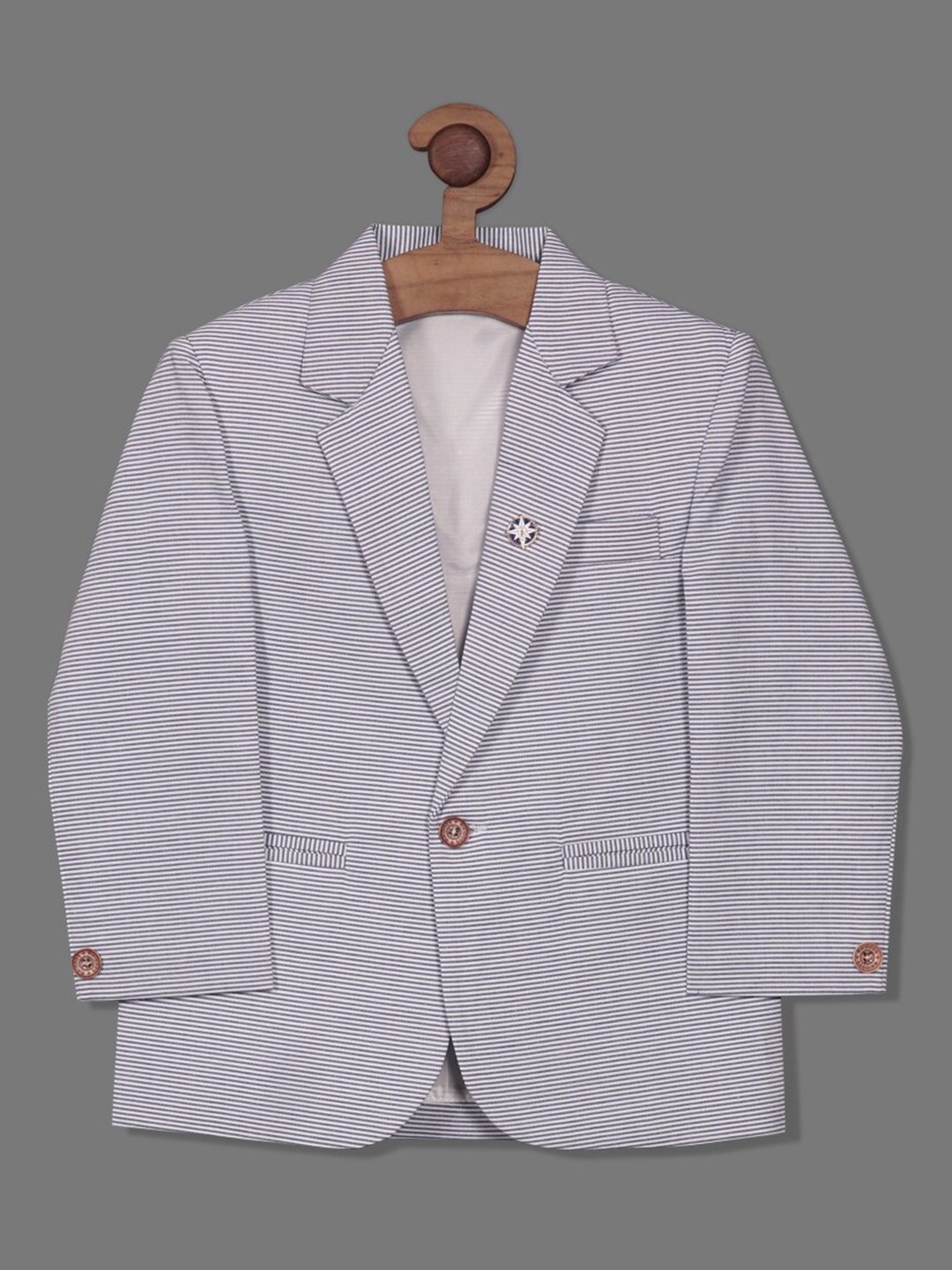 

RIKIDOOS Boys Striped Single Breasted Cotton Blazer, Blue