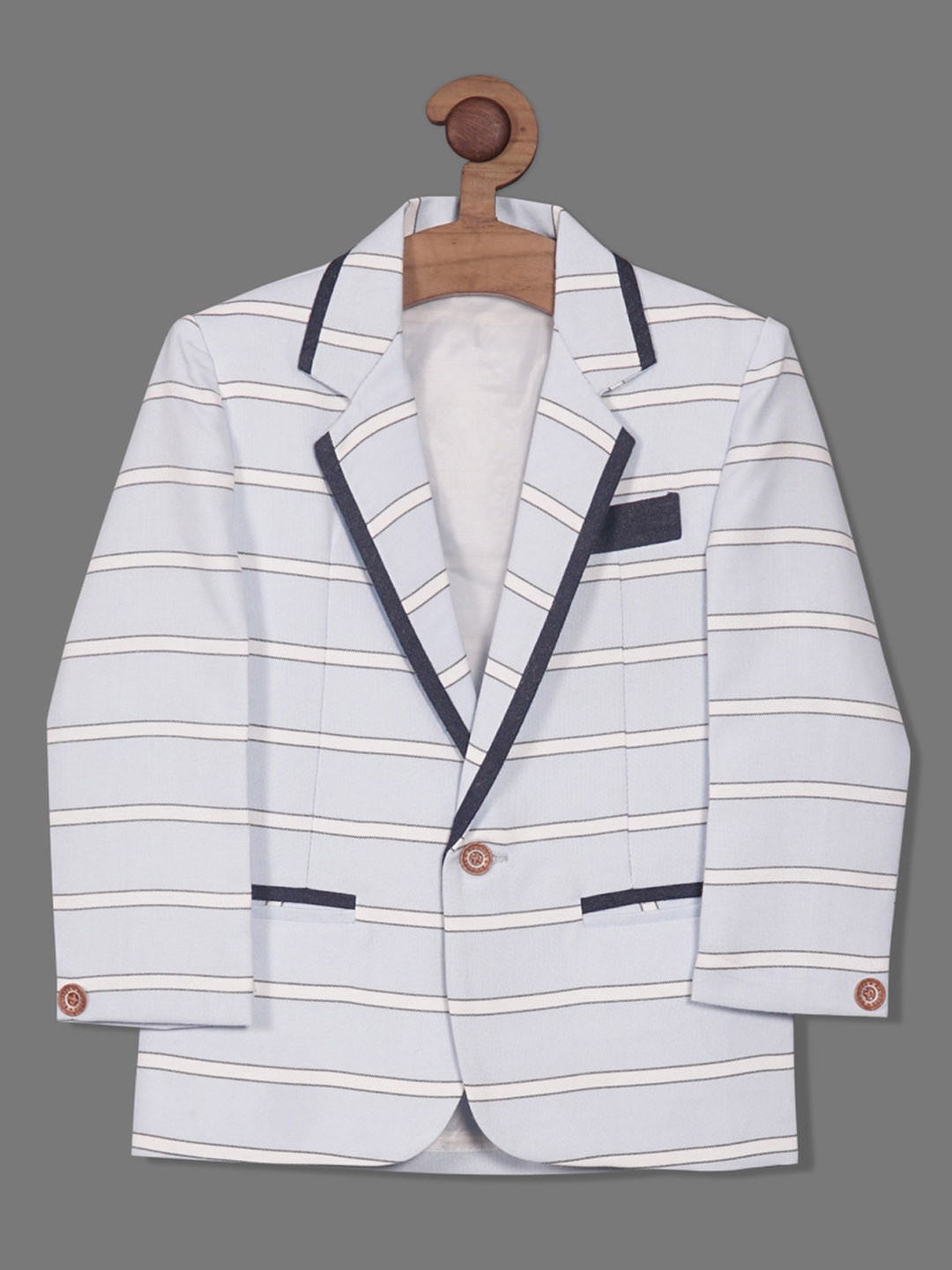 

RIKIDOOS Boys Striped Tailored-Fit Single Breasted Cotton Blazer, Blue