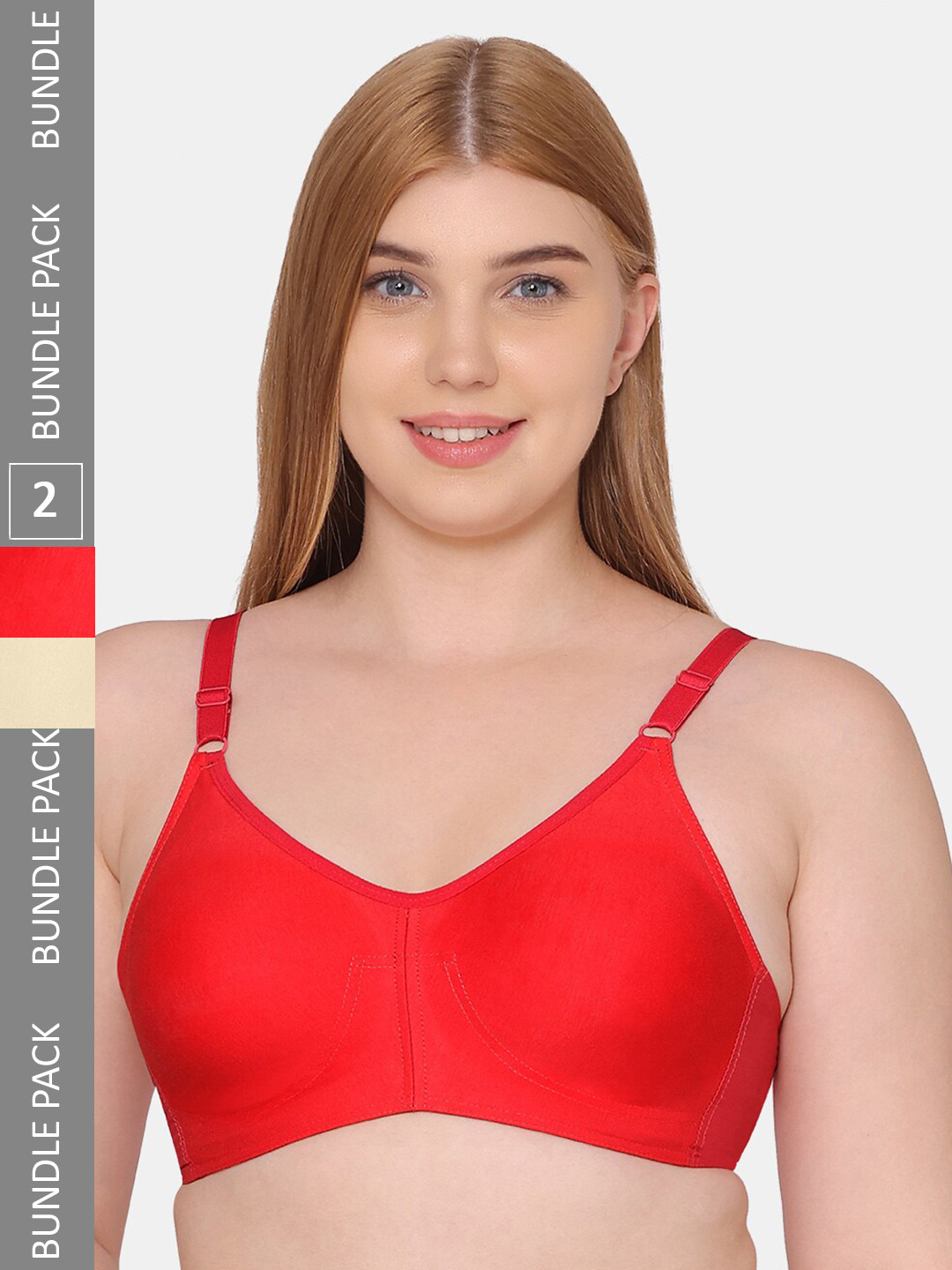 

Souminie Pack Of 2 Non Padded Seamless Non Wired Rash Free Cotton Belt Full Coverage Bra, Red