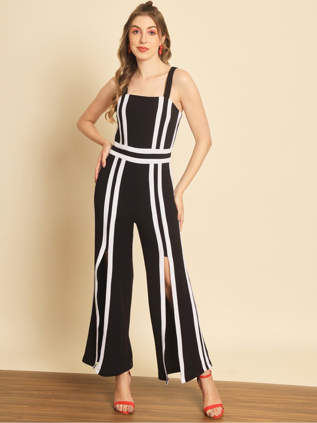 

BAESD Striped Basic Jumpsuit, Black