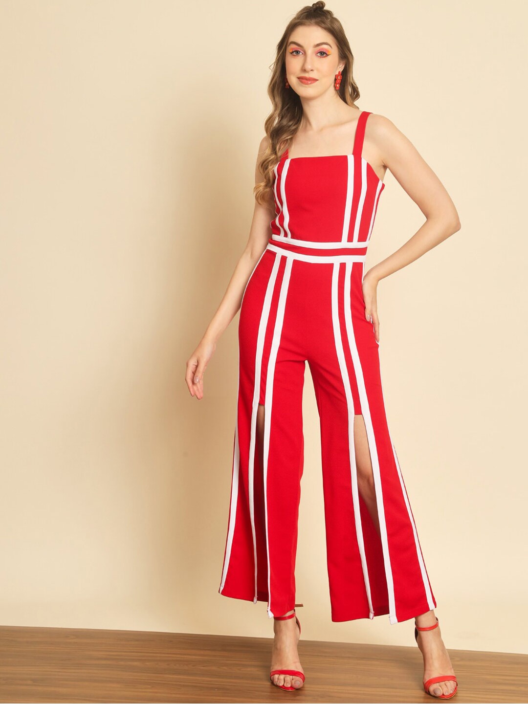 

BAESD Striped Basic Jumpsuit, Red