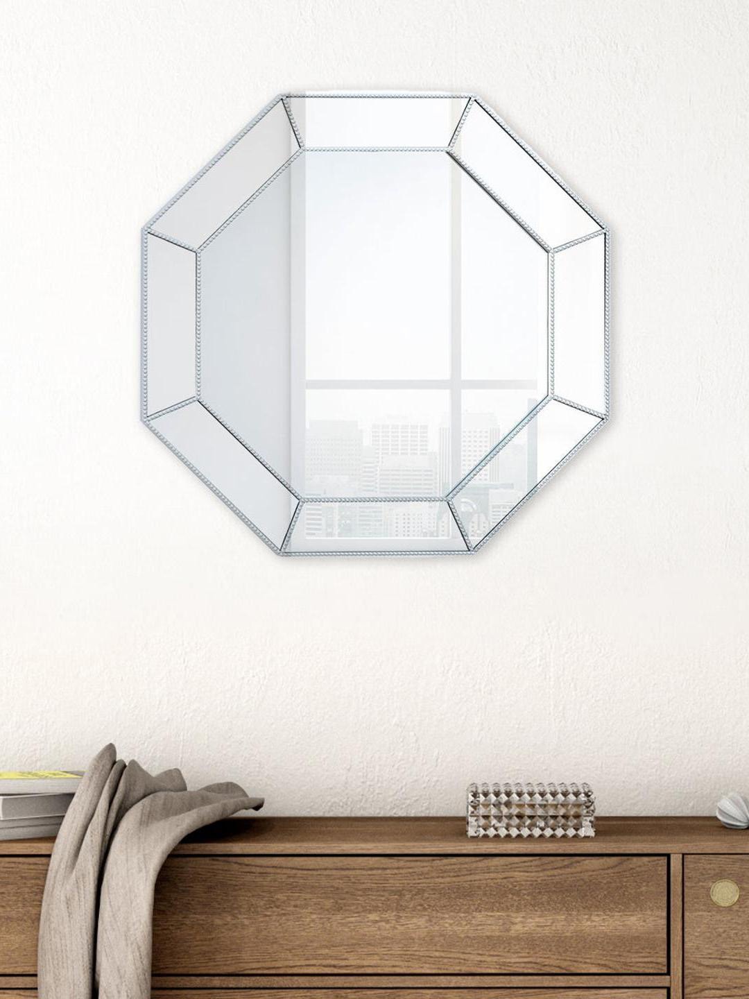 

Athome by Nilkamal Silver Toned Honeycomb Hexagonal Glass Mirror