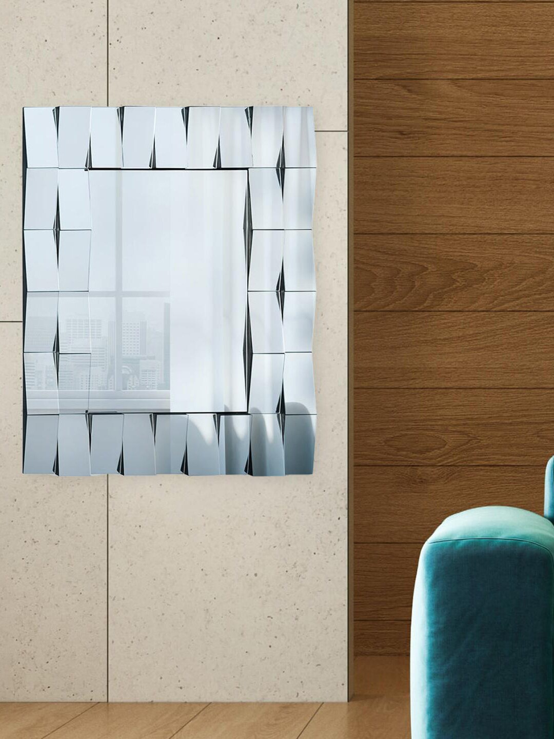 

Athome by Nilkamal Silver Toned Chevron Rectangular Decorative Glass Mirror