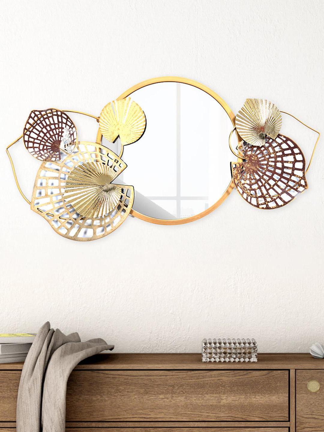 

Athome by Nilkamal Brown & Gold-Toned Round Decorative Metal Frame Mirror