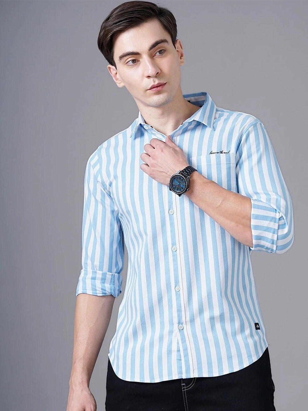 

British Club Smart Slim Fit Striped Pure Cotton Shirt, Blue