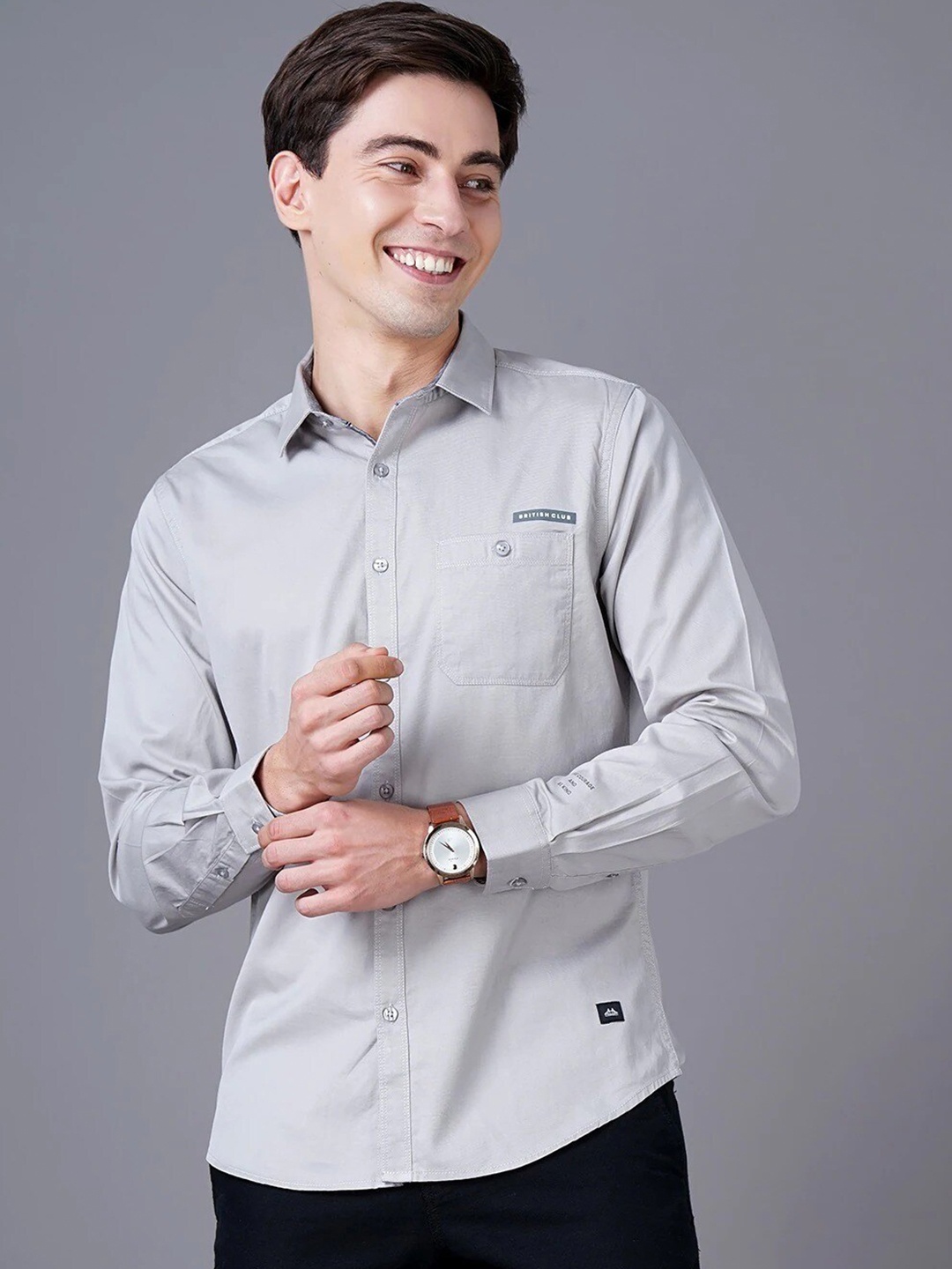 

British Club Smart Slim Fit Opaque Cotton Casual Shirt, Grey