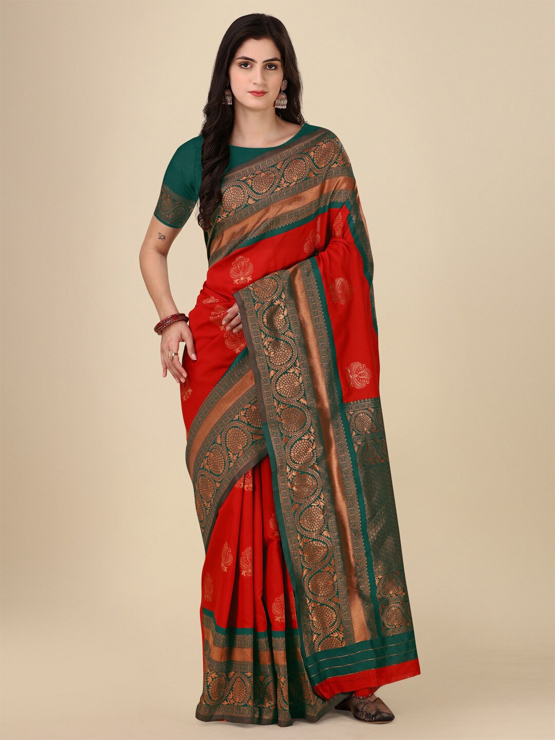 

AVANTIKA FASHION Woven Design Ethnic Motifs Zari Pure Silk Designer Kanjeevaram Saree, Red