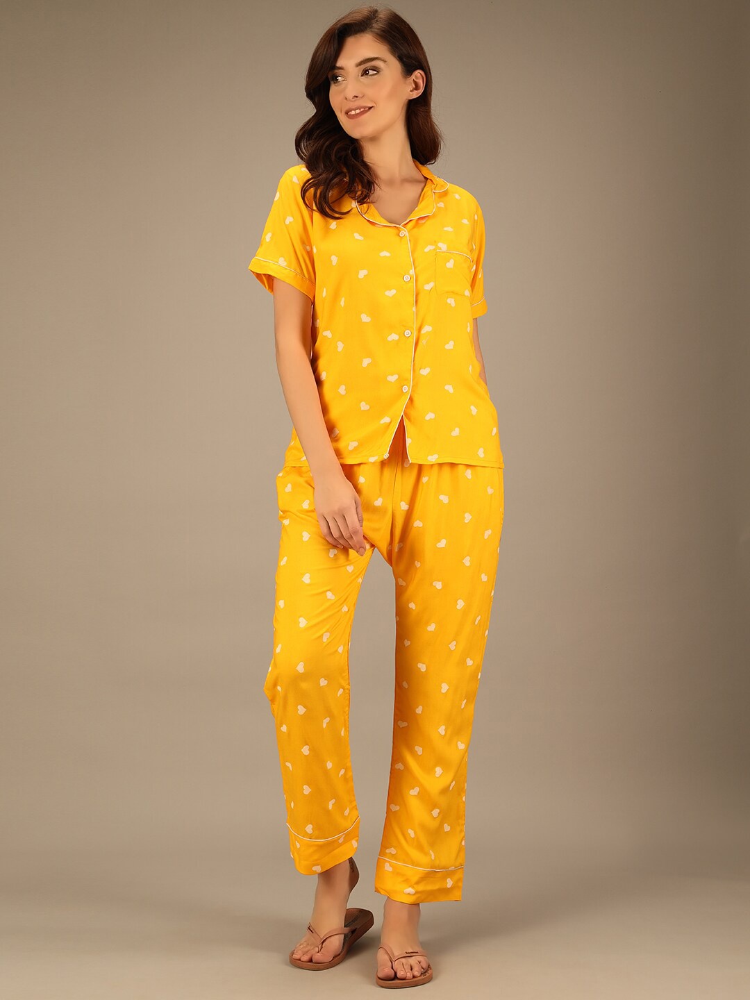 

BAESD Conversational Printed Lapel Collar Shirt With Trousers, Yellow