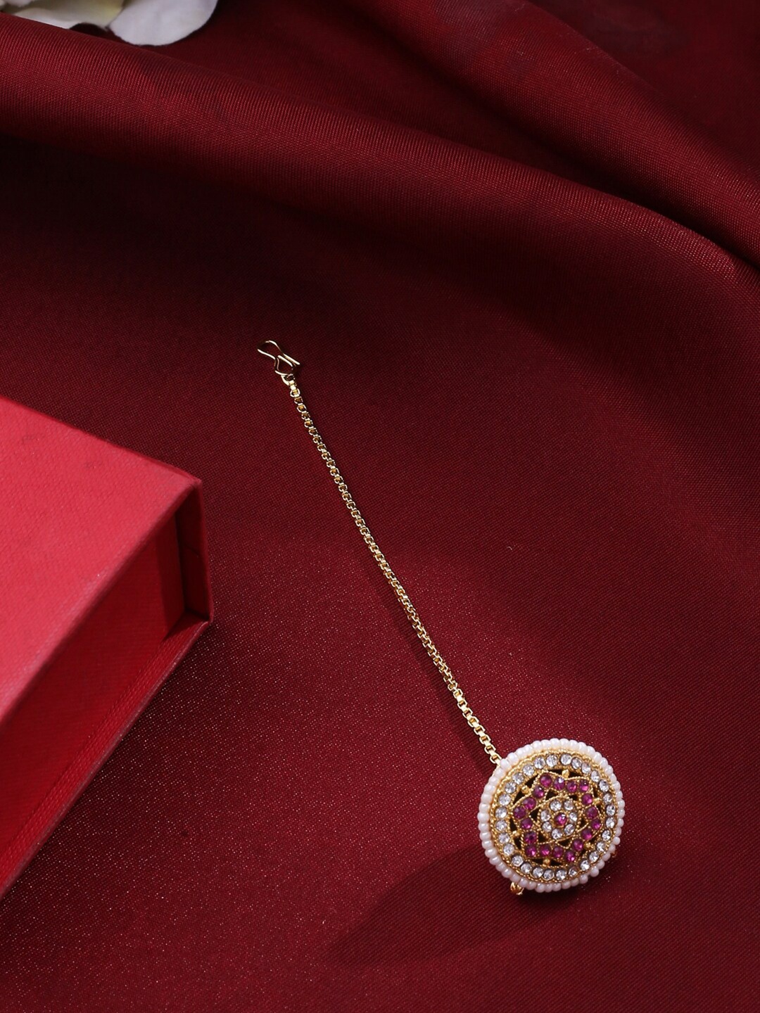 

NVR Gold-Plated Kundan Studded & Beaded Borla Maang Tikka