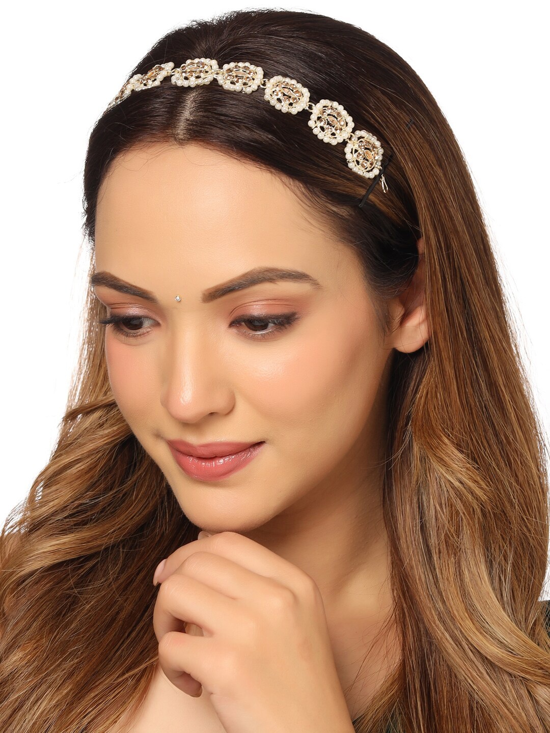 

NVR Gold Plated Kundan Studded & Beaded Matha Patti
