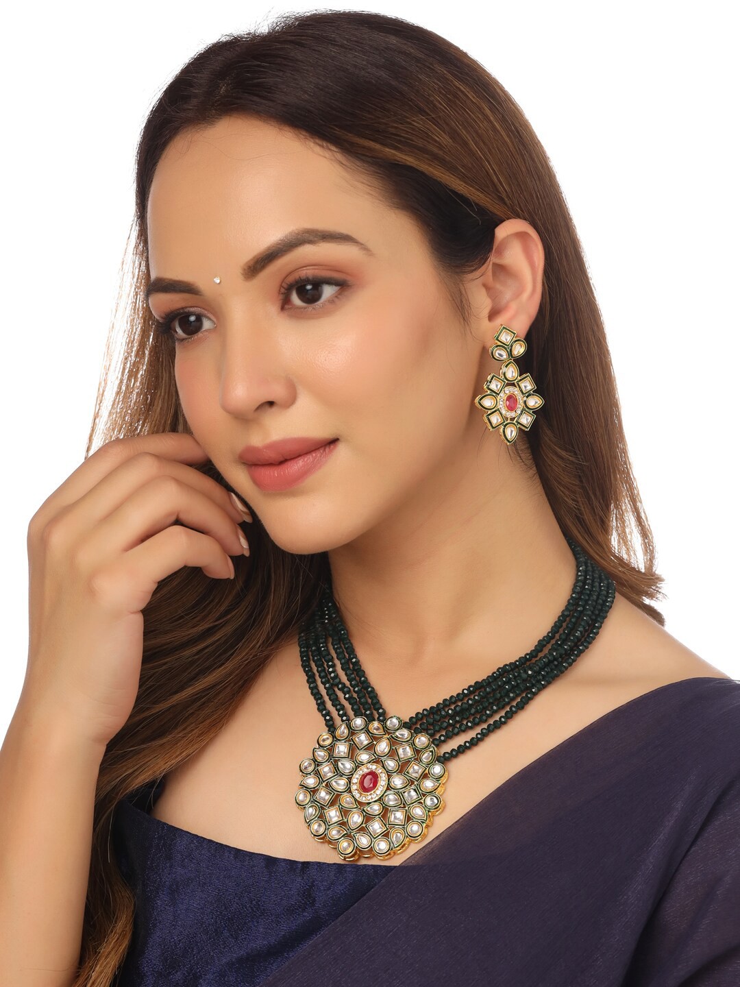 

NVR Gold Plated Kundan Studded Jewellery Set