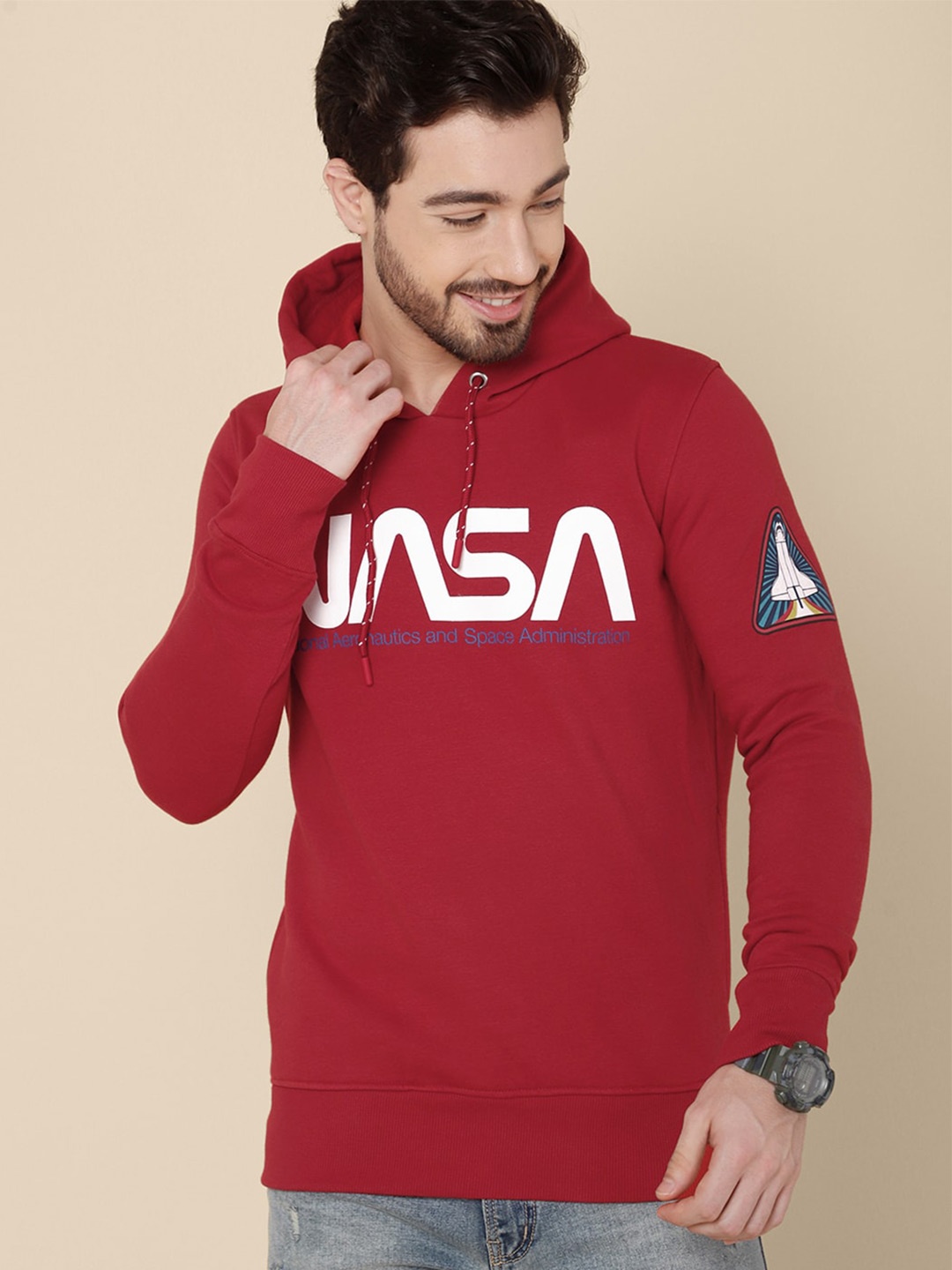 

Free Authority Nasa Printed Hooded Sweatshirt, Red