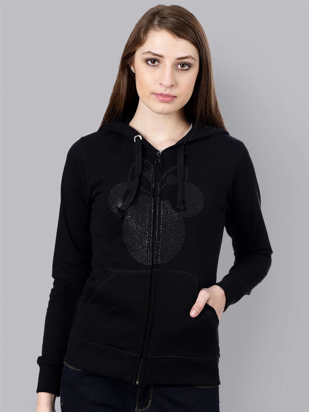 Free Authority Mickey & Friends Embellished Hooded Cotton Sweatshirt, Black