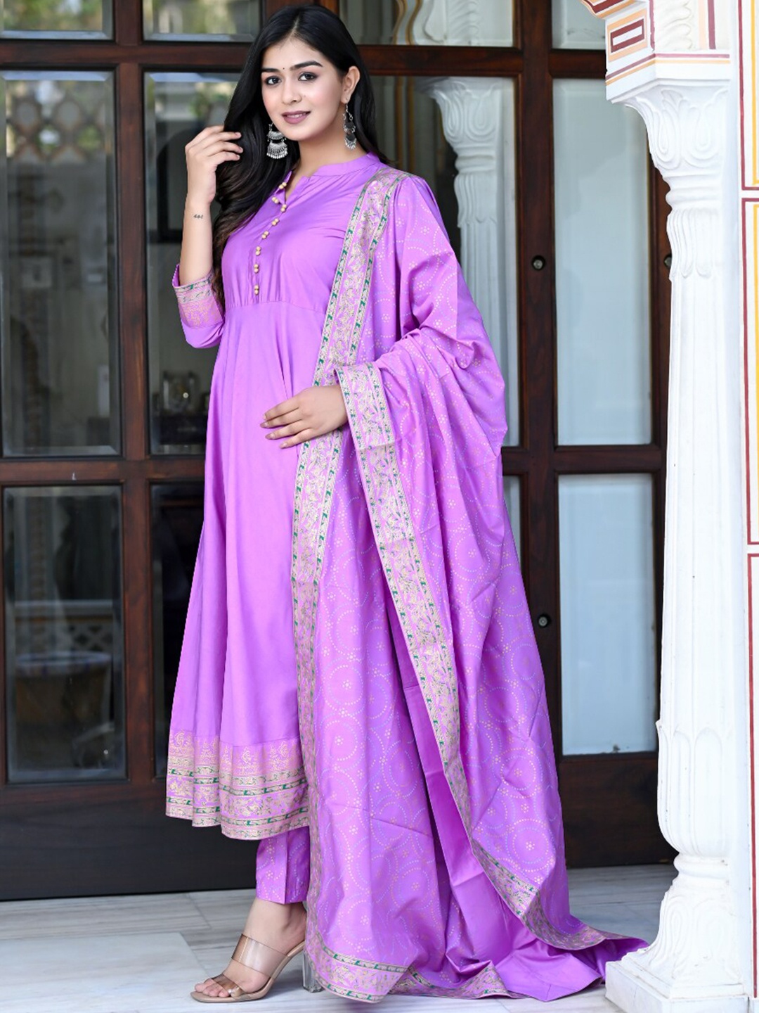 

KALINI Anarkali Kurta With Trousers & Dupatta, Purple