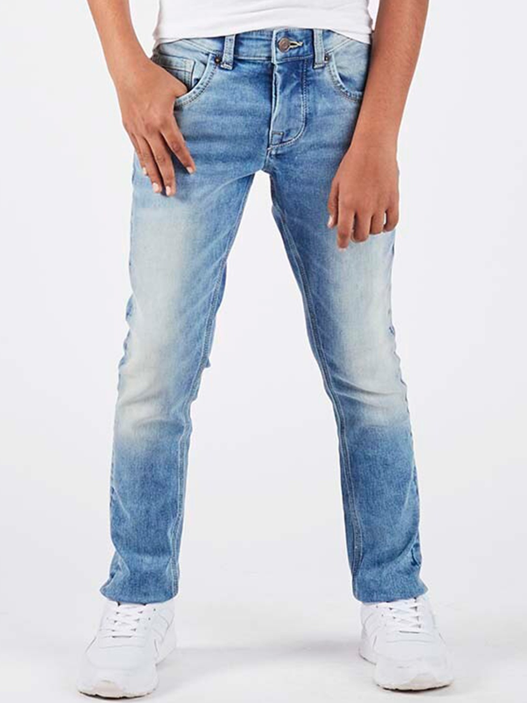 

Indian Terrain Boys Mid-Rise Heavy Fade Pure Cotton Jeans, Blue