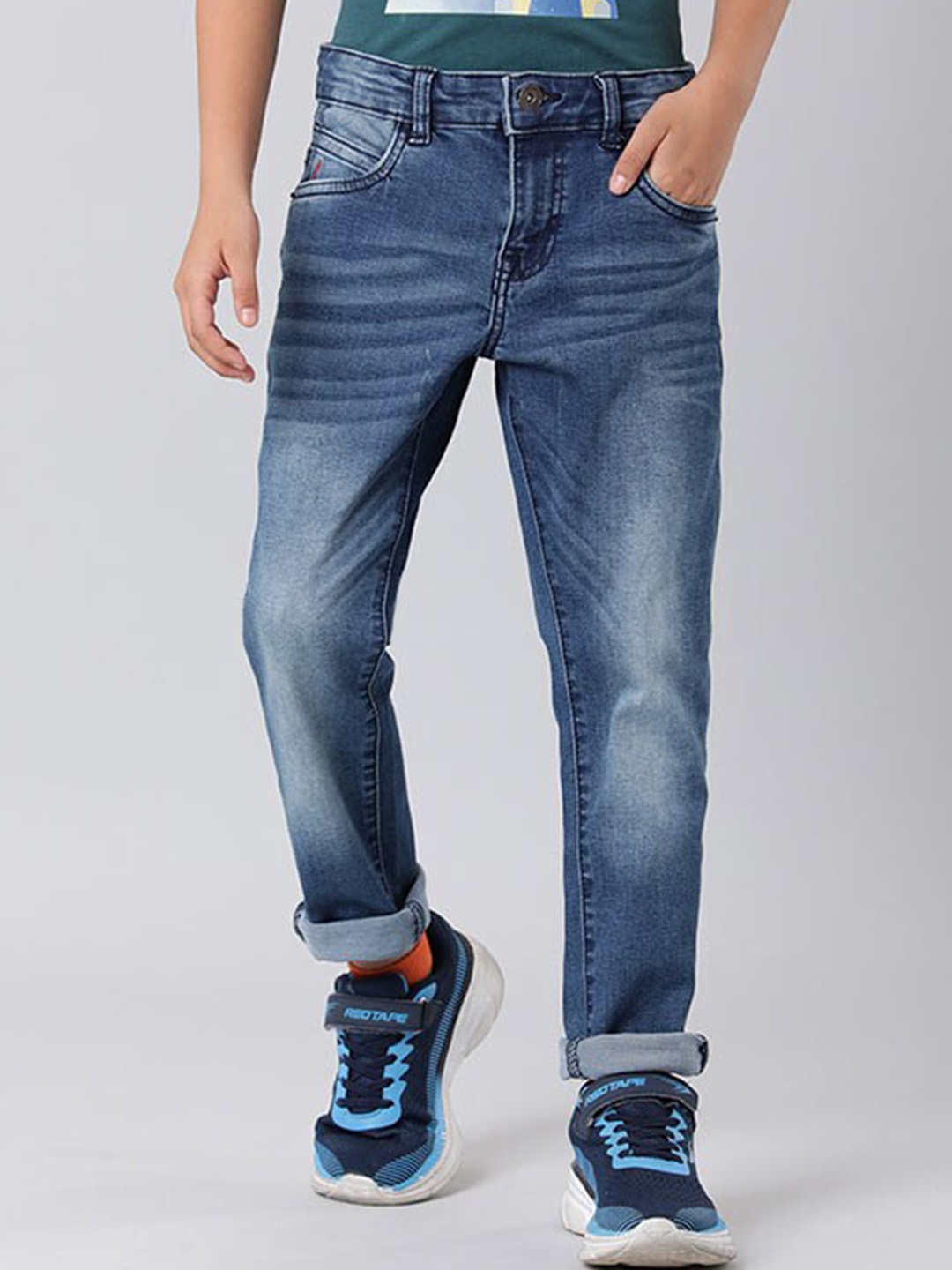 

Indian Terrain Boys Mid-Rise Heavy Fade Pure Cotton Jeans, Blue