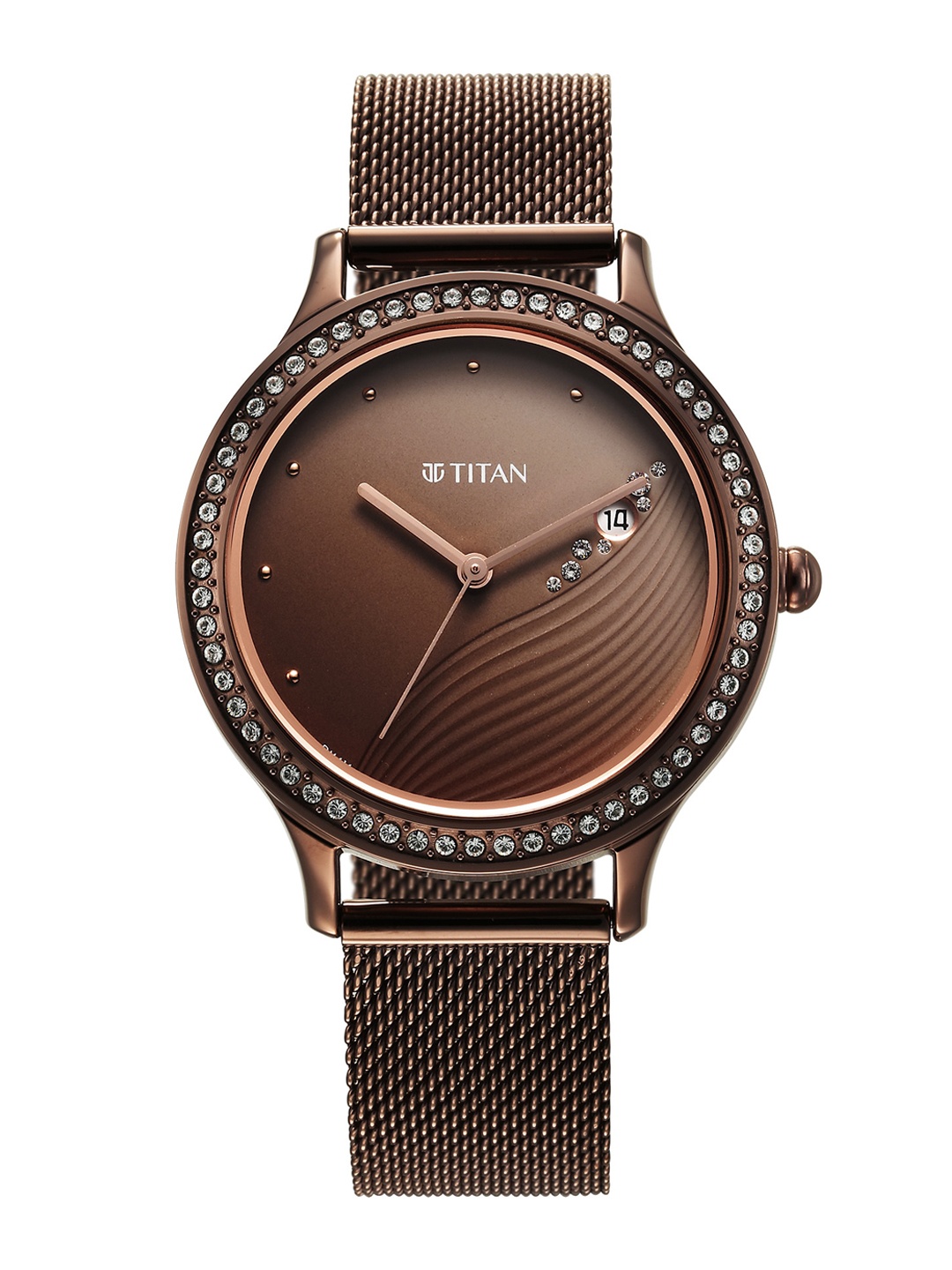 

Titan Women Embellished Dial & Stainless Steel Bracelet Style Analogue Watch 2634QM01, Brown