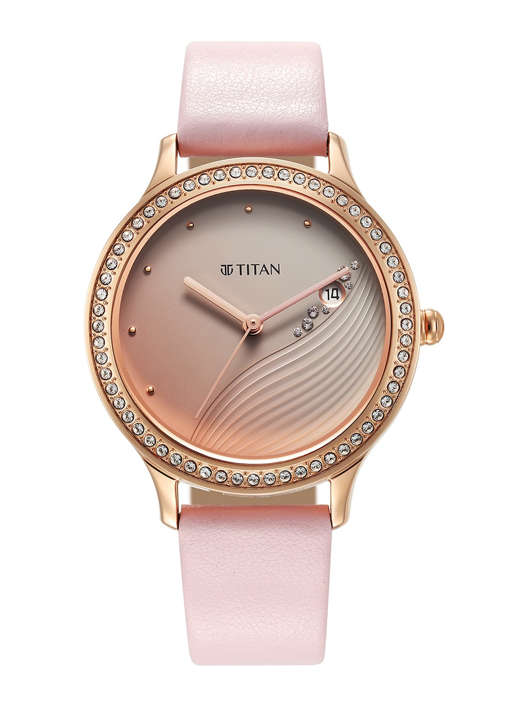 

Titan Women Brass Embellished Dial & Leather Straps Analogue Watch 2634WL02, Pink