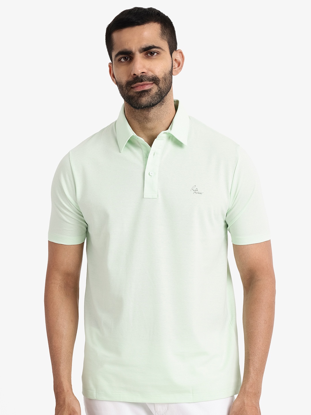 

RARE RABBIT Men Rings-4 Slim Fit Solid Polo Collar T-Shirt, Green
