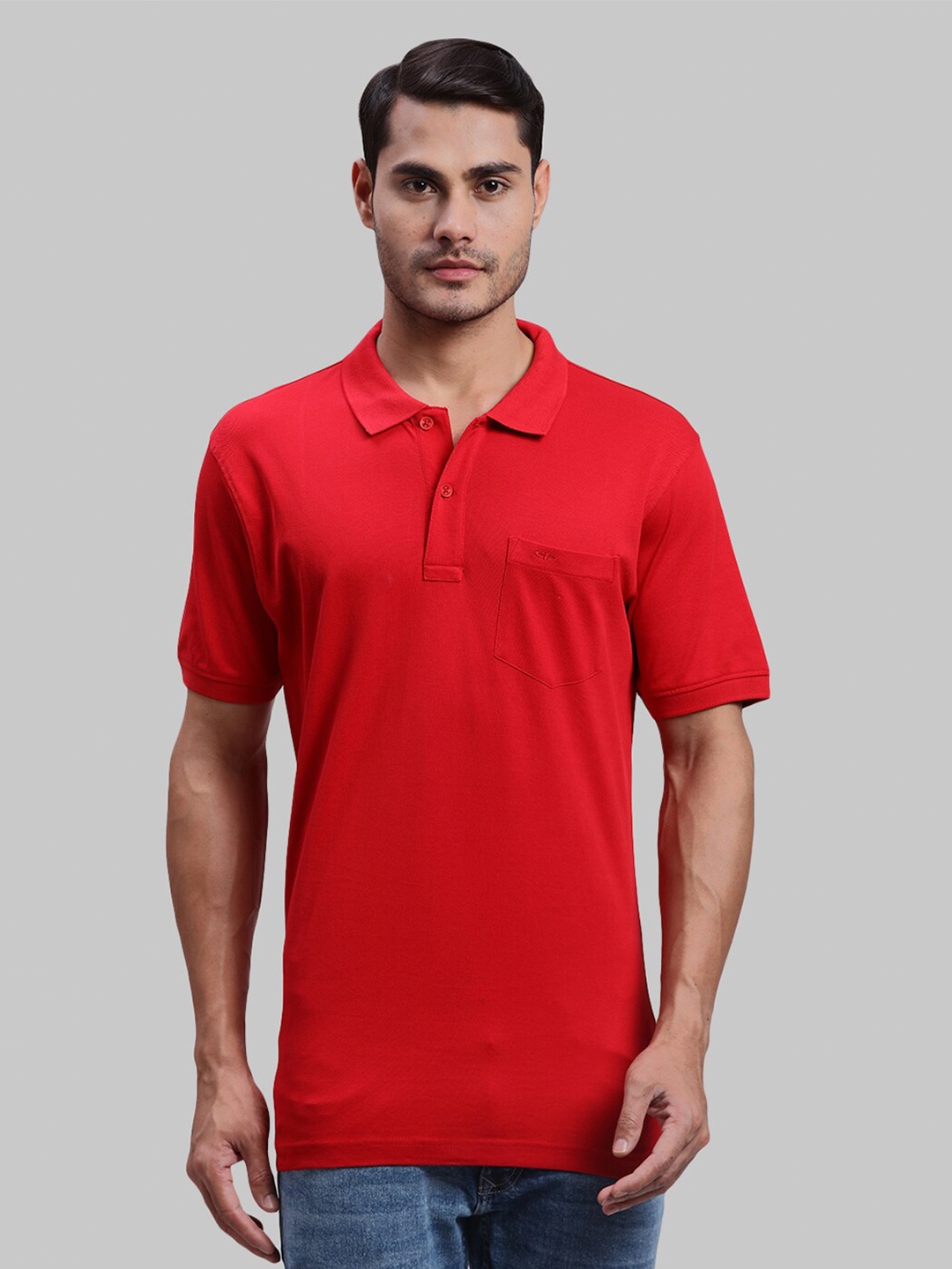ColorPlus Polo Collar Cotton T-shirt, Red