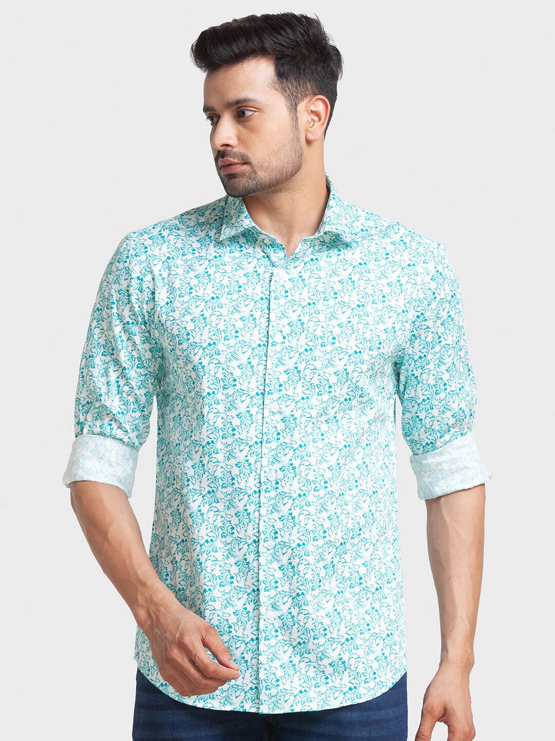 

ColorPlus Floral Printed Cotton Formal Shirt, Blue