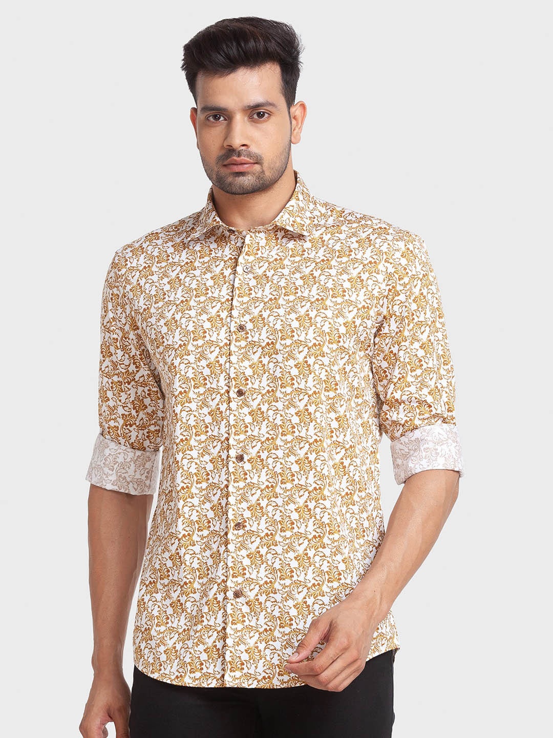 

ColorPlus Floral Opaque Printed Cotton Casual Shirt, Brown