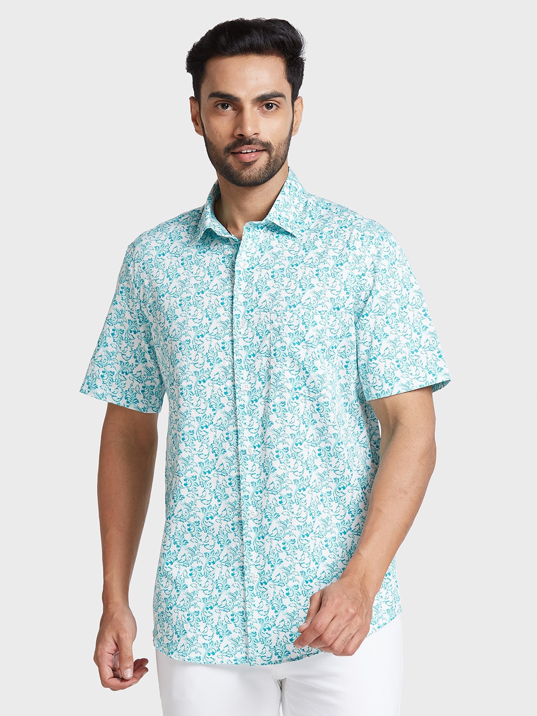 

ColorPlus Ethnic Printed Casual Cotton Shirt, Turquoise blue