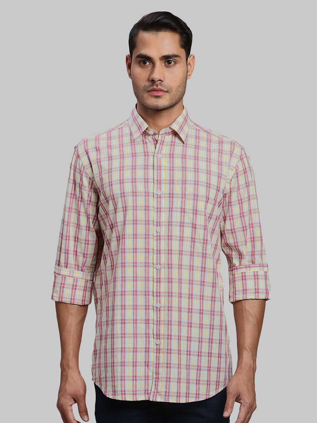

ColorPlus Checked Linen Cotton Formal Shirt, Red
