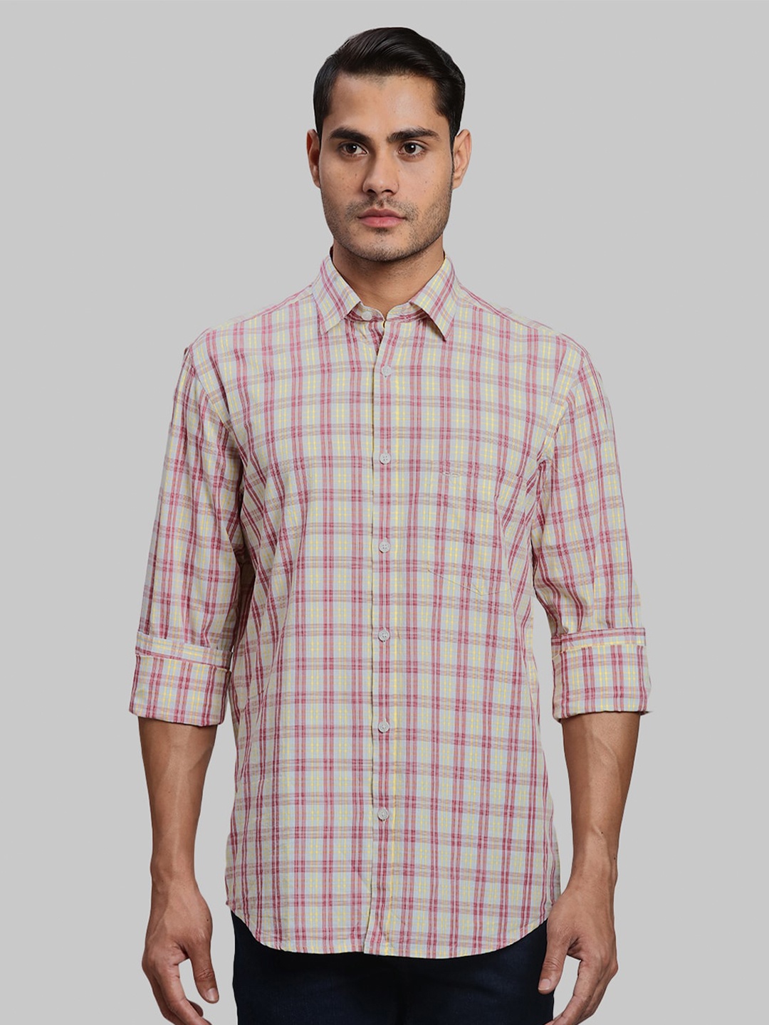

ColorPlus Men Checked Comfort Cotton Casual Shirt, Grey