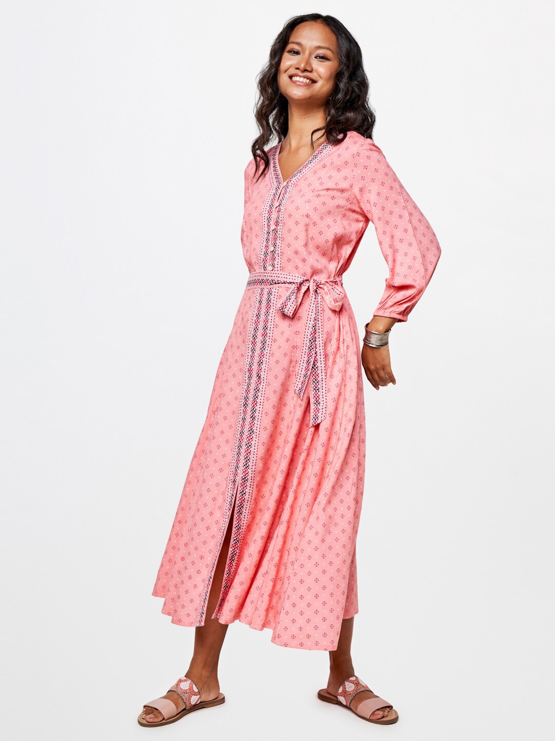 

Global Desi Ethnic Printed A-line Dress, Pink